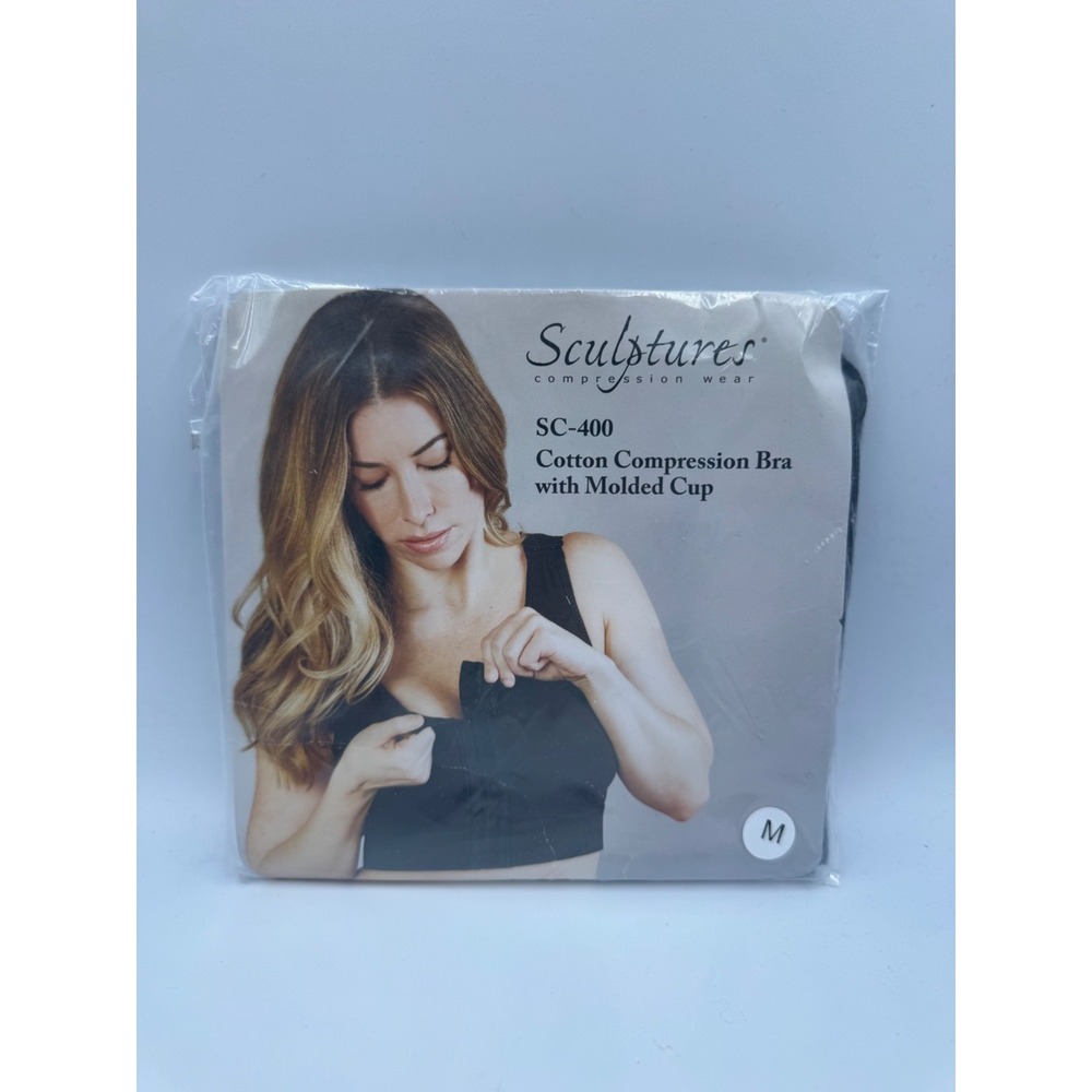 NWT Sculptures SC-400 Molded Cupped Cotton Compression Bra Women's Medium Black